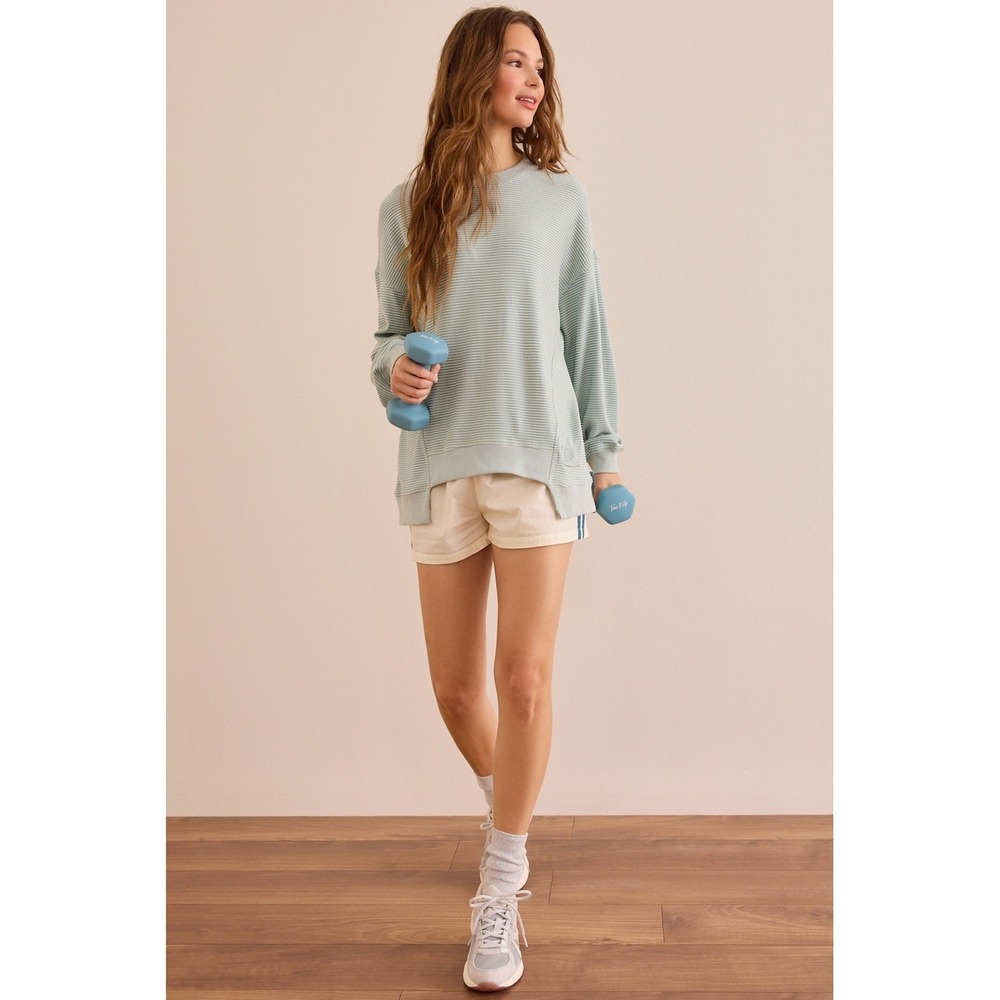 AS Revival Sage Green Textured Ripple Long Sleeve Pullover Top Size Medium